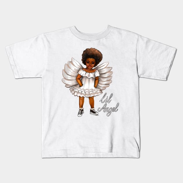 The Best angel Gift ideas 2022, lil angel.... afro baby angel  - curly Afro Hair Kids T-Shirt by Artonmytee
